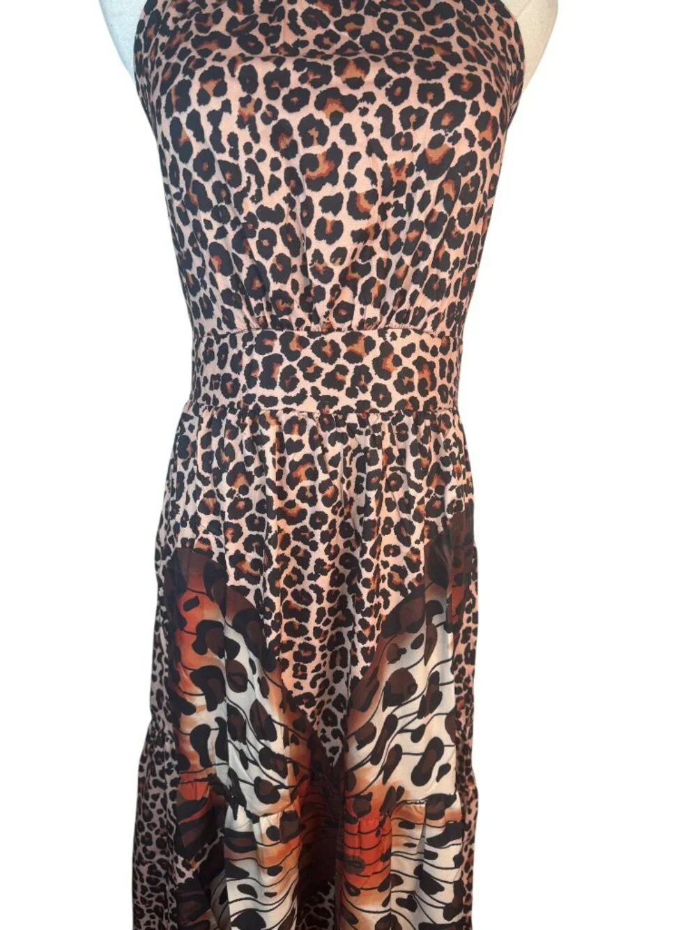 NEW Leopard M Print Boho Halter Maxi Dress Butterfly Detail Sleeveless - Picture 6 of 16